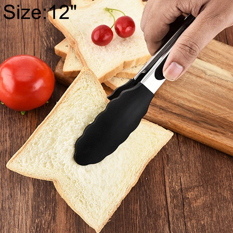 12 Zoll Silikon-Anti-Rutsch-Speise-Brot-Grillzange BBQ Clip Zange Küchenwerkzeuge, 12 Zoll Schwarz, 12 Zoll Rot
