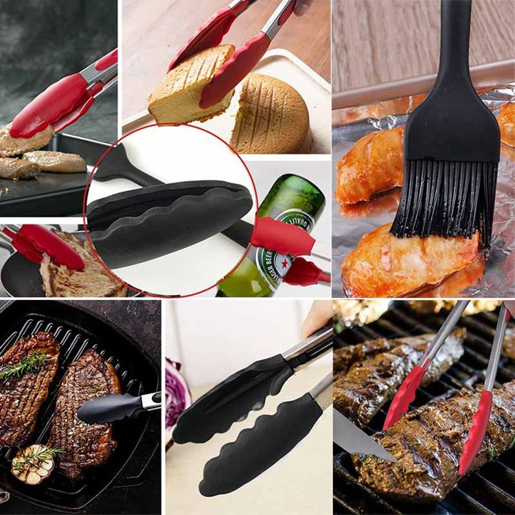 12 Zoll Silikon-Anti-Rutsch-Speise-Brot-Grillzange BBQ Clip Zange Küchenwerkzeuge, 12 Zoll Schwarz, 12 Zoll Rot