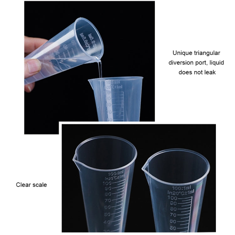 10 STÜCK 100ml lebensmittelechte PP-Kunststoff-Flasche Digitaler konischer Messbecher Zylinder Skala Messglas Laborgeräte, 100ml