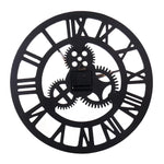 Retro Wooden Round Single-sided Gear Clock Rome Number Wall Clock, Diameter: 30cm, Rome Number 30cm