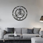Retro Wooden Round Single-sided Gear Clock Rome Number Wall Clock, Diameter: 35cm, Rome Number 35cm, Rome Number  35cm