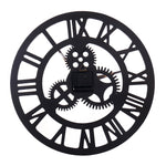 Retro Runde Einseitige Holzzahnraduhr Wanduhr mit Römischen Ziffern, Durchmesser: 40cm, Römische Ziffern 40cm