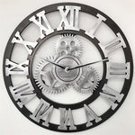 Retro Runde Einseitige Holzzahnraduhr Wanduhr mit Römischen Ziffern, Durchmesser: 40cm, Römische Ziffern 40cm