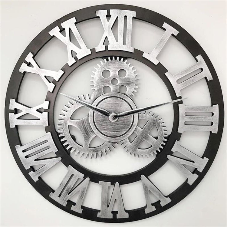 Retro Runde Einseitige Holzzahnraduhr Wanduhr mit Römischen Ziffern, Durchmesser: 40cm, Römische Ziffern 40cm