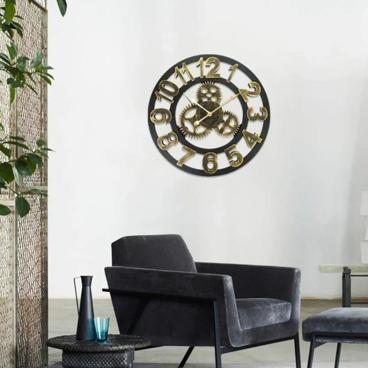 Retro hölzerne runde einseitige Zahnraduhr Wanduhr, Durchmesser: 50 cm, Zahl 50 cm