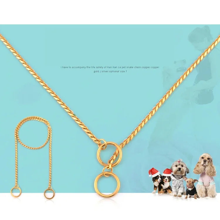 Hundehalsband, Hundehalsband mit Schlangenkette, Hundekette aus massivem Metall, Länge: 40 cm