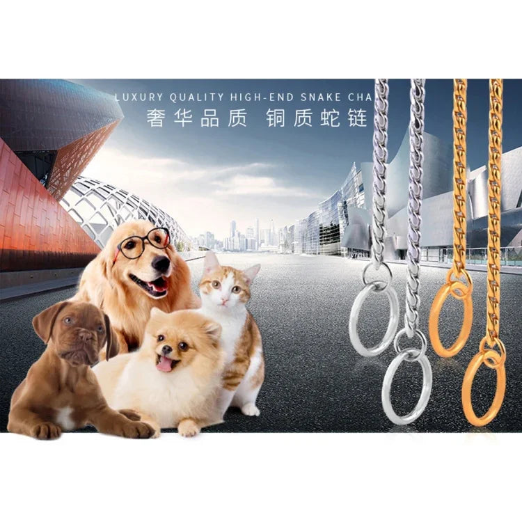 Hundehalsband, Hundehalsband mit Schlangenkette, Hundekette aus massivem Metall, Länge: 60 cm