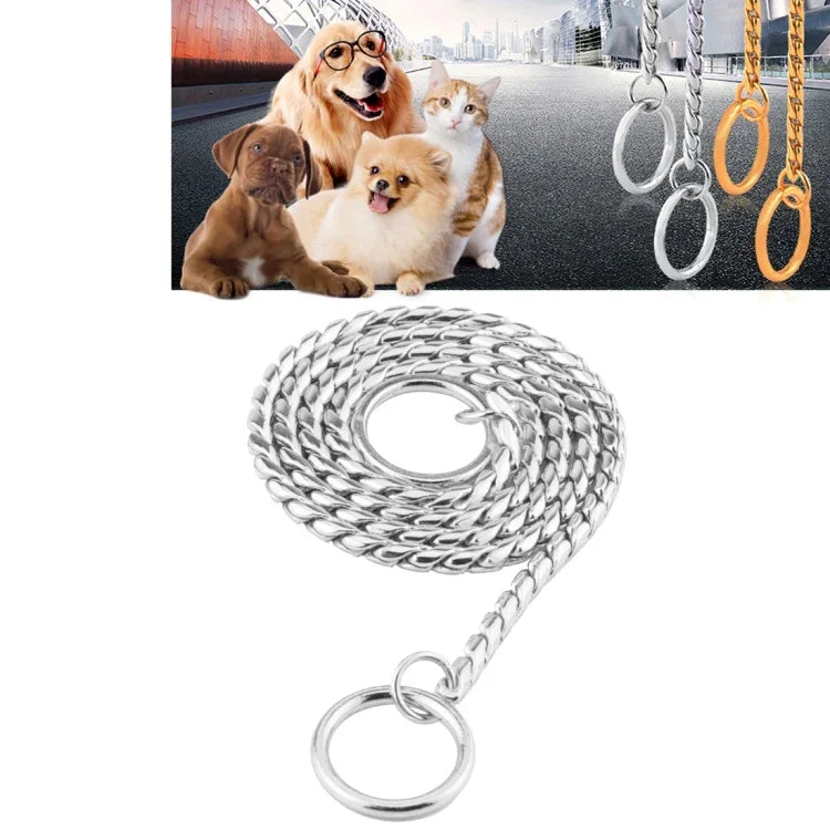 Hundehalsband, Hundehalsband mit Schlangenkette, Hundekette aus massivem Metall, Länge: 65 cm