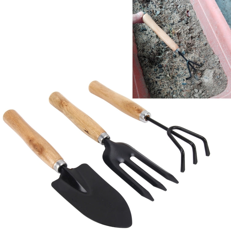 Rechen Schaufel Grabgabel 3-in-1 Holzgriff Metallkopf Mini-Gartenwerkzeug Gartenpflanzenwerkzeug Gartengerät Gartenblumenwerkzeuge Gartenwerkzeuge Kombinationsset, Pflanzenwerkzeug 3