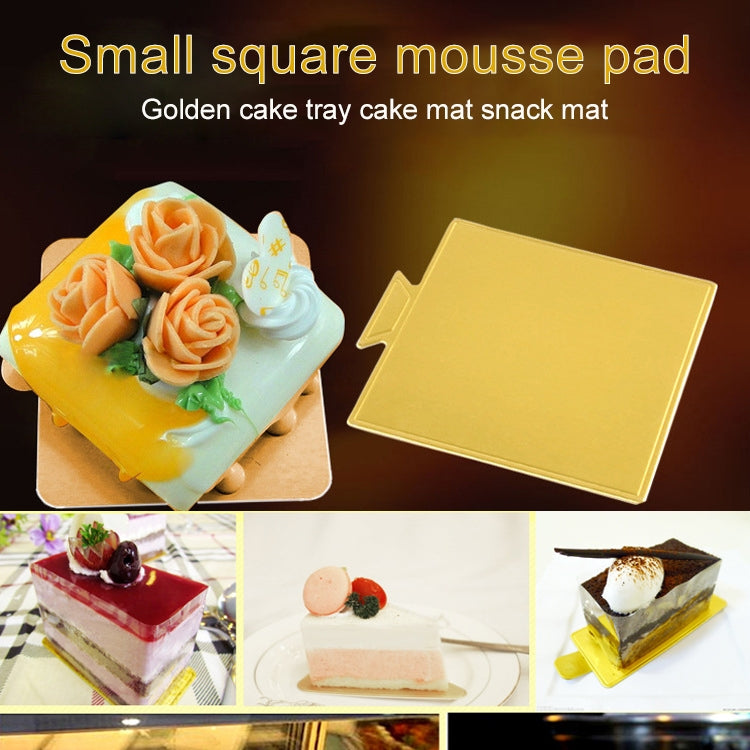 100 Stück kleine quadratische Kuchenpappe, dick, steif, gold, Kuchenmousse-Matte, kleines Quadrat