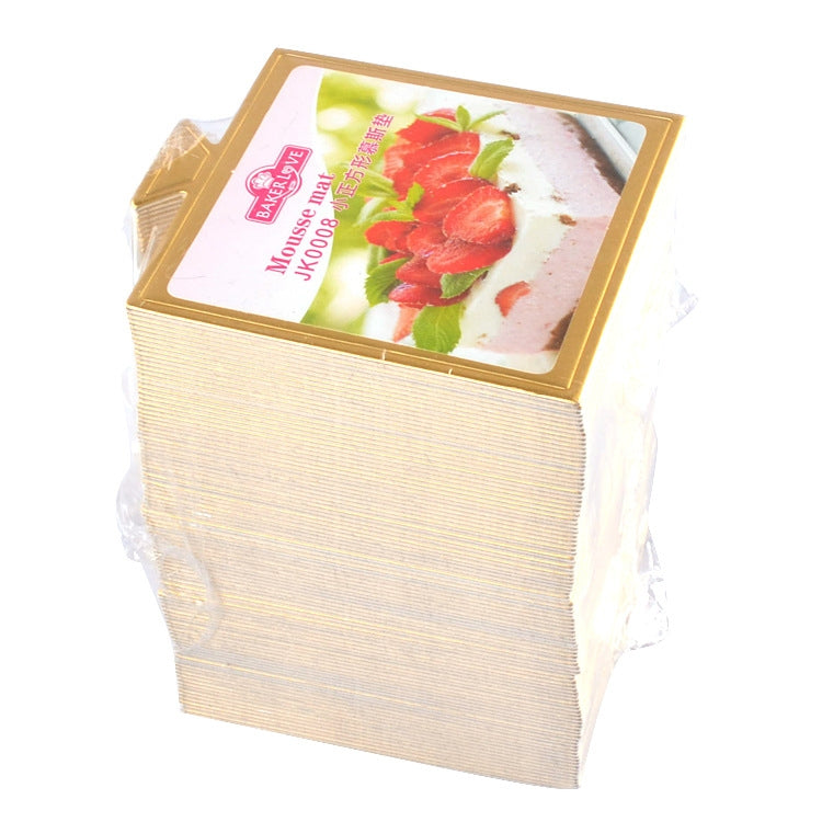 100 Stück kleine quadratische Kuchenpappe, dick, steif, gold, Kuchenmousse-Matte, kleines Quadrat