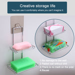 Creative Double Layer Stainless Steel Soap Stand Non-trace Magic Sticker Style Soap Dish Bathroom Shelf, Double Layer Bathroom Shelf