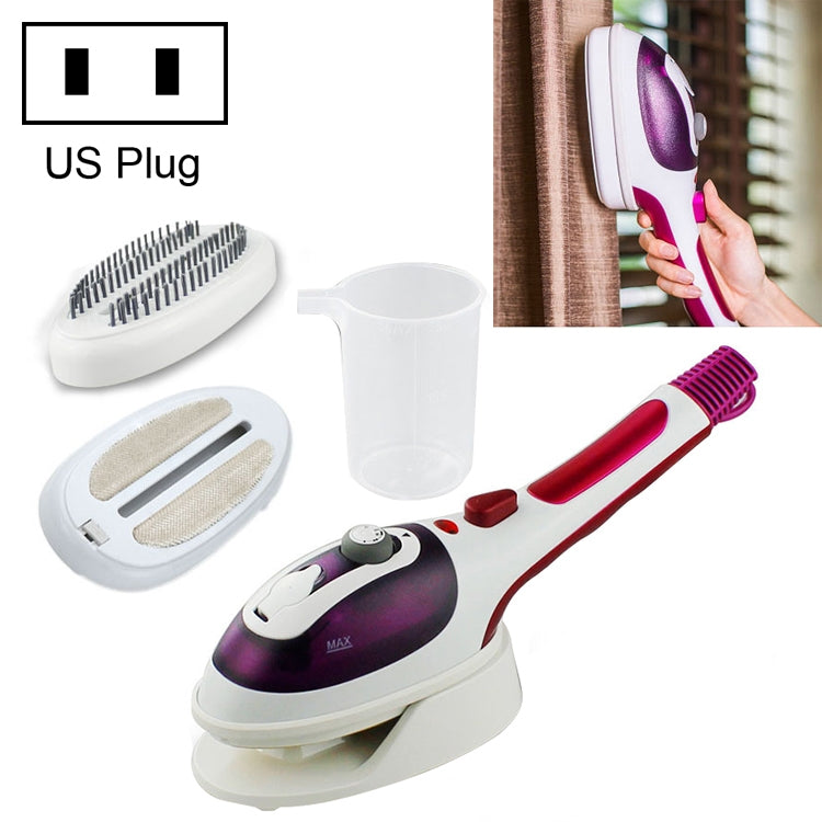 Multifunktions-Dampfglätter für Haushalt und Reisen, tragbarer Handdampfglätter, Keramikboden mit Flanellbürste & Haarbürste & Messbecher, US-Stecker, US-Stecker Lila