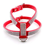 Hundegeschirr mit Strasssteinen, weichem und atmungsaktivem PU-Leder, Brustgurt und Halsband, Größe: M
