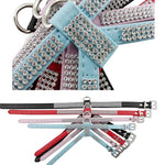 Hundegeschirr mit Strasssteinen, weichem und atmungsaktivem PU-Leder, Brustgurt und Halsband, Größe: M
