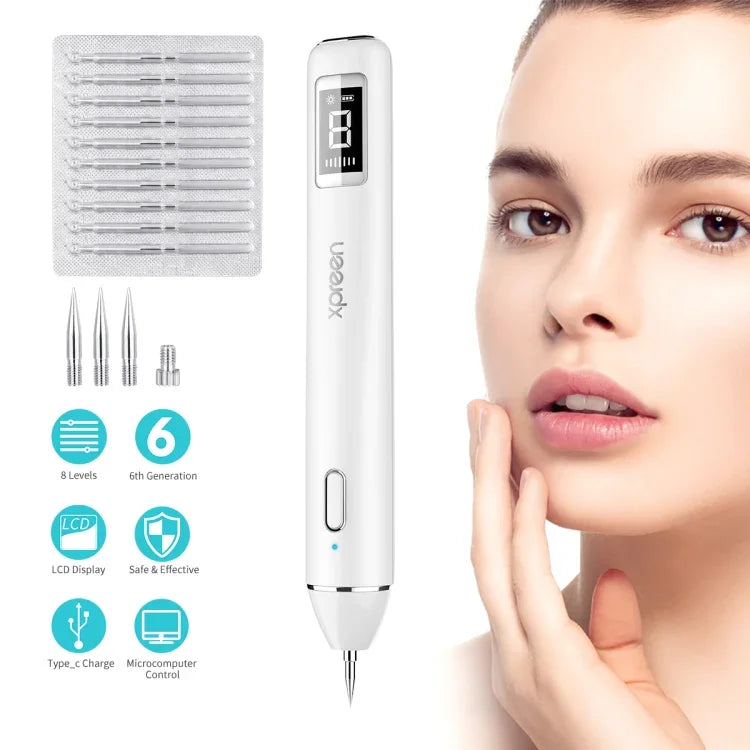 Xpreen XPRE061 professioneller Entferner für dunkle Flecken, Sommersprossen, Tätowierungen, aufladbarer Warzen- und Muttermalentferner, mit LED-Bildschirm und Spotlicht
