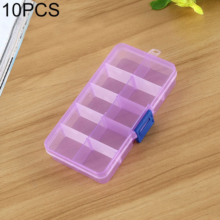 10 Stück abnehmbare Gitterbox aus Kunststoff für Schmuck, Ohrringe, Angelhaken und kleines Zubehör, Größe: Klein, 10 Fächer, 10 Fächer (Pink+Blau), 10 Fächer (Orange+Blau), 10 Fächer (Lila+Blau), 10 Fächer (Weiß+Pink), 10 Fächer (Weiß+Blau)
