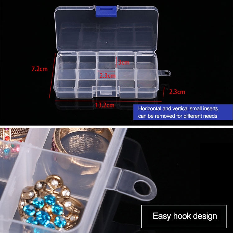 10 Stück abnehmbare Gitterbox aus Kunststoff für Schmuck, Ohrringe, Angelhaken und kleines Zubehör, Größe: Klein, 10 Fächer, 10 Fächer (Pink+Blau), 10 Fächer (Orange+Blau), 10 Fächer (Lila+Blau), 10 Fächer (Weiß+Pink), 10 Fächer (Weiß+Blau)
