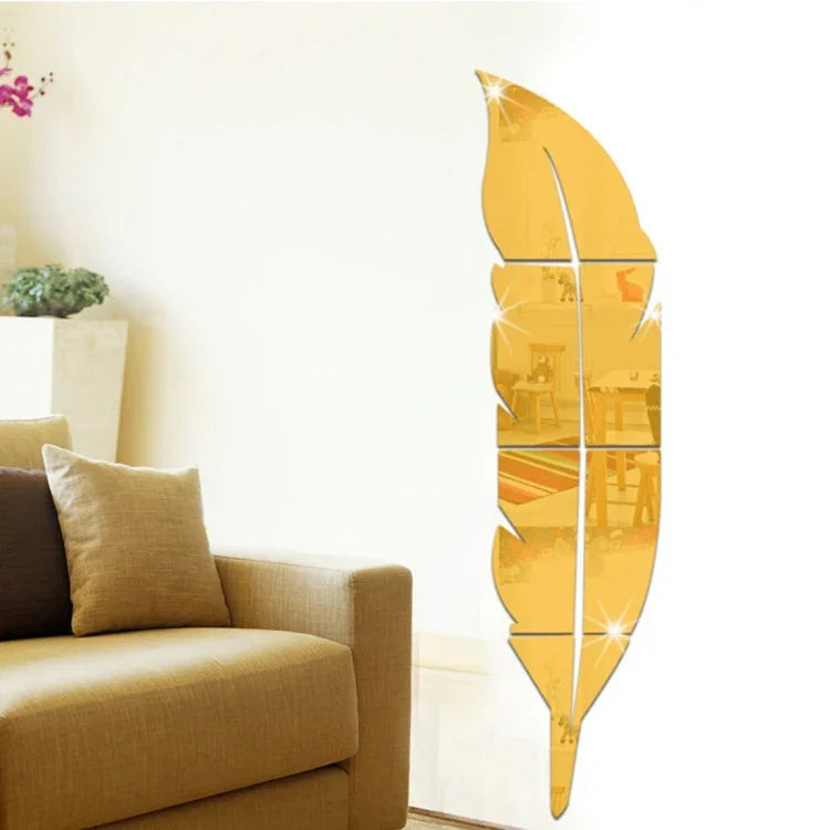 DIY-Wandaufkleber im Feder-Design aus Acryl mit Spiegeloptik, Wandbild-Dekoration für Zuhause, Größe: 30 x 120 cm, 30 x 120 cm (Silber), 30 x 120 cm (Gold)