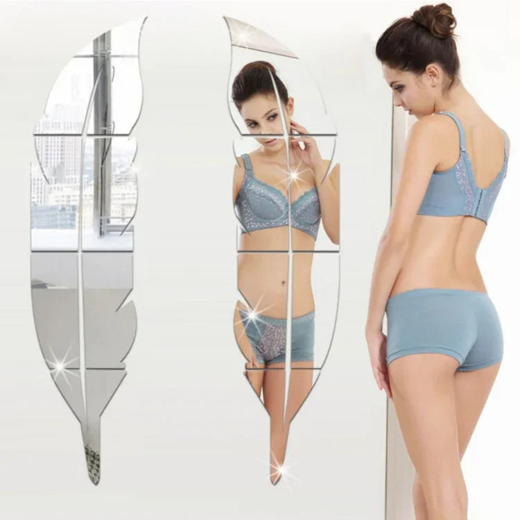 DIY フェザースタイル アクリルミラー 壁ステッカー ホームルーム 壁画装飾アート 壁ステッカー、サイズ：30*120cm、30*120cm（シルバー）、30*120cm（ゴールド）