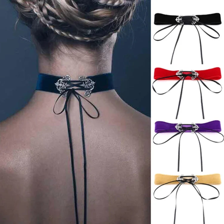 2 Stück modische Choker-Halsketten aus Samt mit Druckknopfverschluss im europäischen und amerikanischen Streetstyle, zufällige Farbauswahl, TERQ02