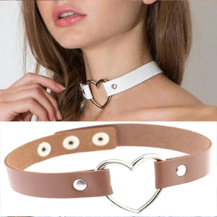 Japanische Harajuku-Halskette aus PU-Leder in Herzform, Punk-Stil, modische Choker-Halskette für Damen, zufällige Farbauswahl, TXXQ