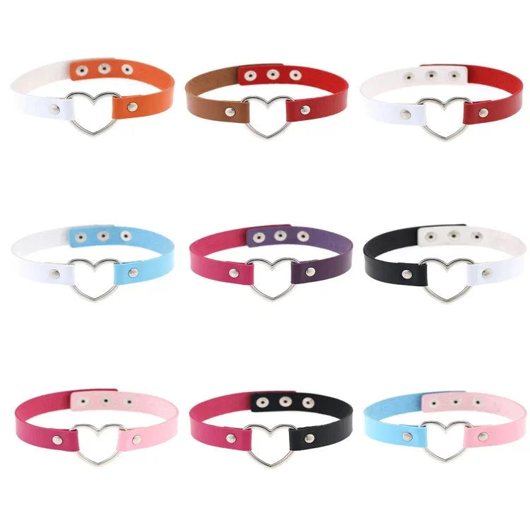 Japanische Harajuku-Halskette aus PU-Leder in Herzform, Punk-Stil, modische Choker-Halskette für Damen, zufällige Farbauswahl, TXXQ