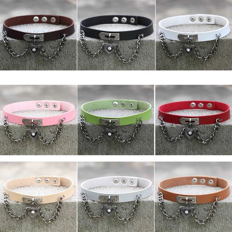 Europäisches und amerikanisches Harajuku-Punk-Herzhalsband mit Schloss, Lederhalsband, Farbauswahl zufällig, TXXQ05