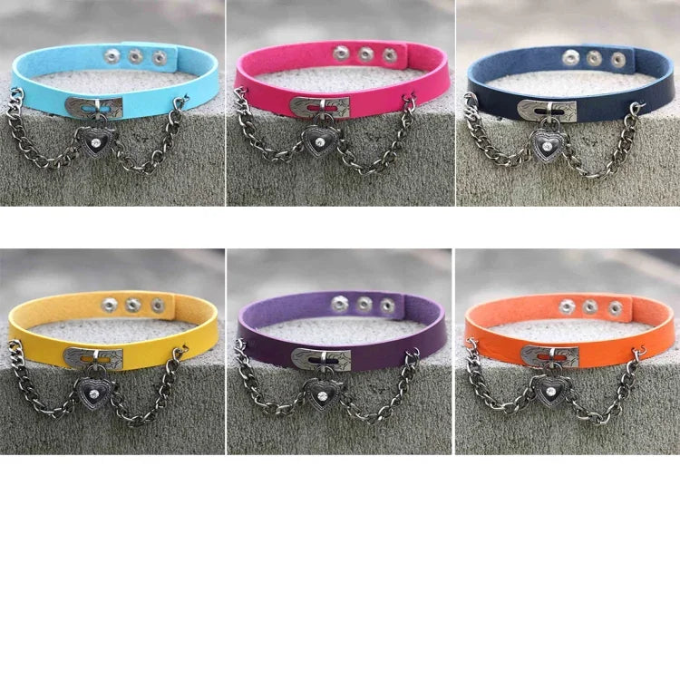 Europäisches und amerikanisches Harajuku-Punk-Herzhalsband mit Schloss, Lederhalsband, Farbauswahl zufällig, TXXQ05