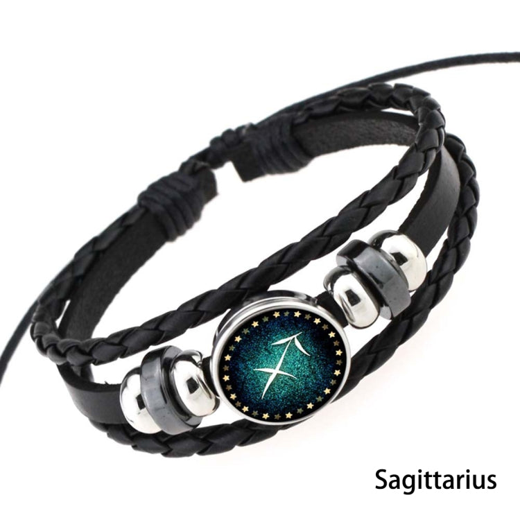 Europäisches und amerikanisches handgestricktes Perlen-Retro-DIY-Armband Sternzeichen Leder Punk Mode Armband, Wassermann, Schütze, Fische, Krebs, Widder, Skorpion, Steinbock, Jungfrau, Löwe, Waage, Zwillinge, Stier