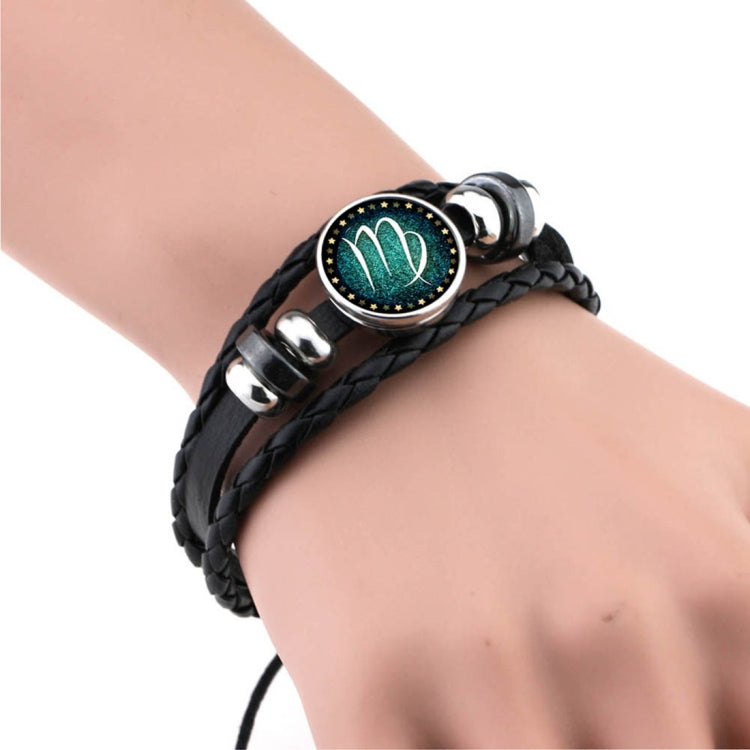 Europäisches und amerikanisches handgestricktes Perlen-Retro-DIY-Armband Sternzeichen Leder Punk Mode Armband, Wassermann, Schütze, Fische, Krebs, Widder, Skorpion, Steinbock, Jungfrau, Löwe, Waage, Zwillinge, Stier