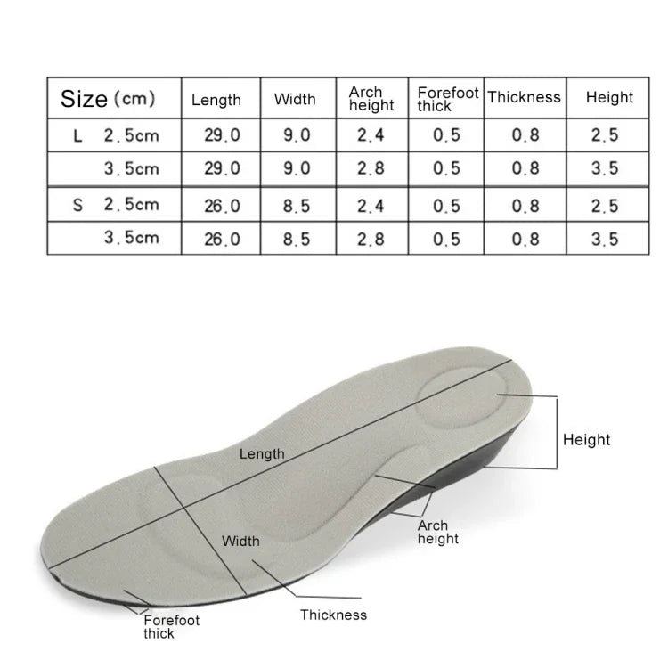 3,5cm PU Atmungsaktive Sport-Höhenerhöhungs-Einlegesohlen, Größe: L, Größe: L (3,5cm)
