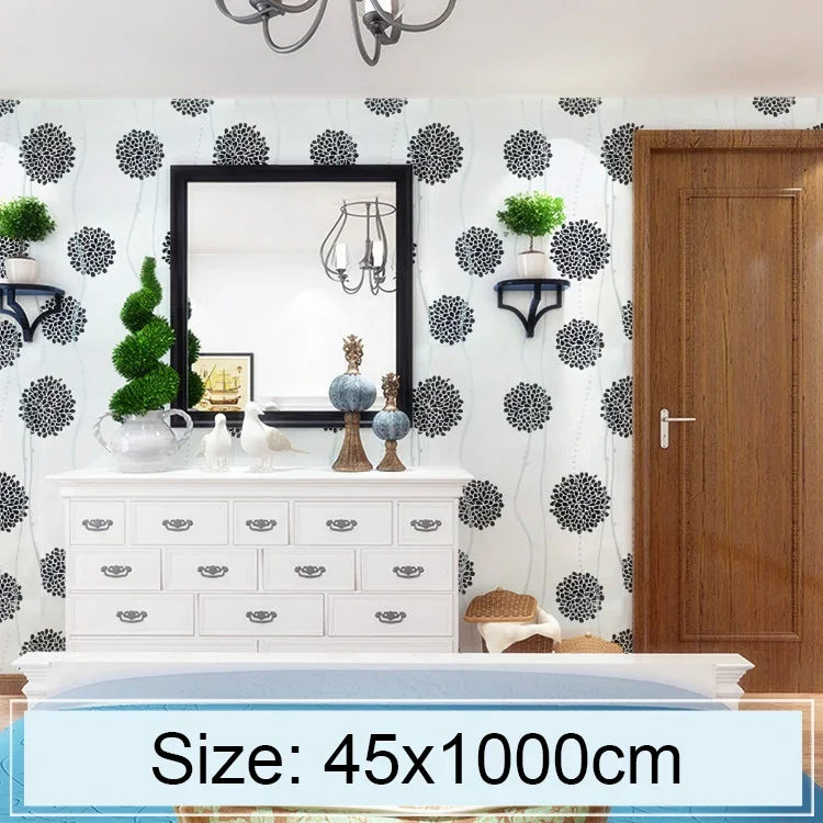 Schwarzer Blumenball Kreative 3D Steinziegel Dekoration Tapetenaufkleber Schlafzimmer Wohnzimmer Wand Wasserdichte Tapetenrolle, Größe: 45 x 1000 cm, Schwarzer Blumenball