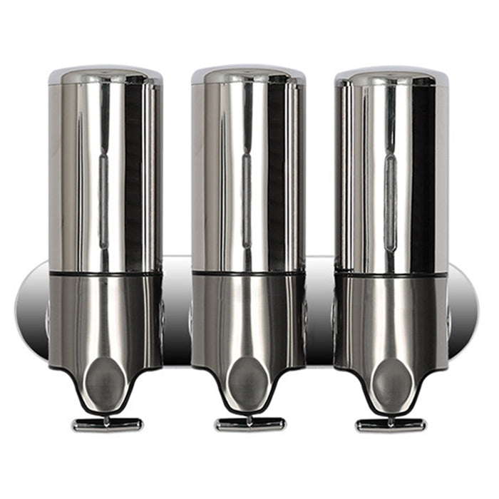 Dreifach-Hotel-Duschspender, Wandmontierter Seifenspender für Waschlotion Shampoo, Kapazität: 1200ml, 1200ml/Edelstahl
