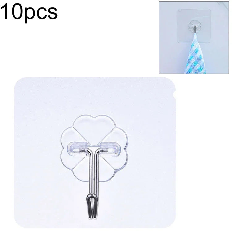 10 Stück PVC + Edelstahl Dicke Pflaumenform Nahtlose Klebehaken Wasserdicht Transparent Stark Klebehaken Küchenwandmontage, Dick
