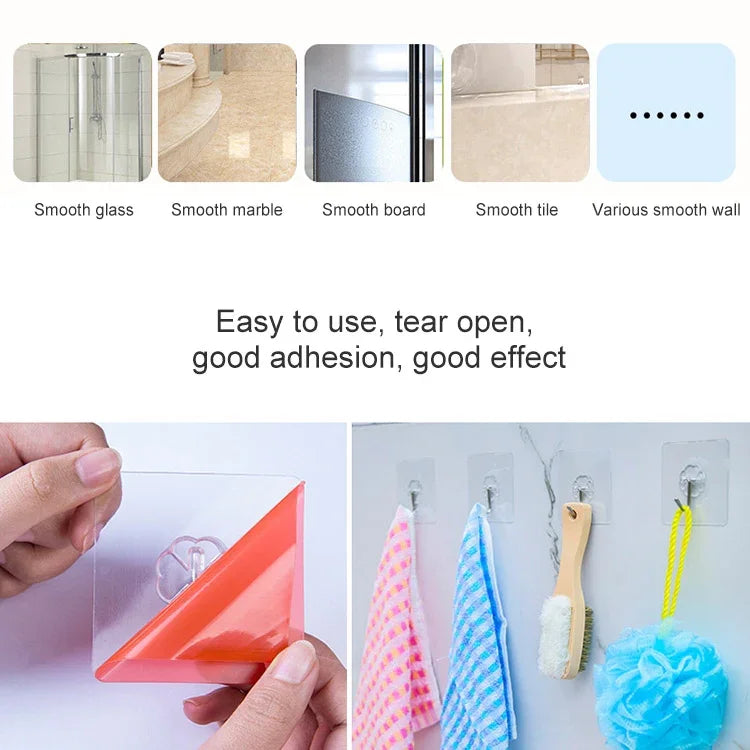 10pcs PVC + Stainless Steel Thick Plum Shape Seamless Adhesive Hook Waterproof Transparent Strong Stick Hook Kitchen Wall Mount, Thick