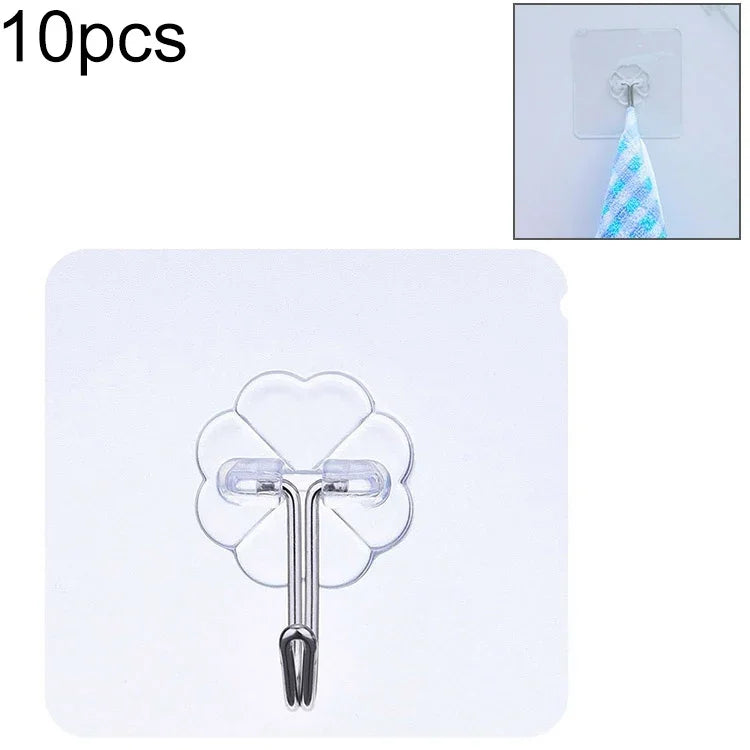 10 Stück PVC + Edelstahl, dünne, pflaumenförmige, nahtlose Klebehaken, wasserdicht, transparent, stark haftend, Küchenwandhaken, dünn
