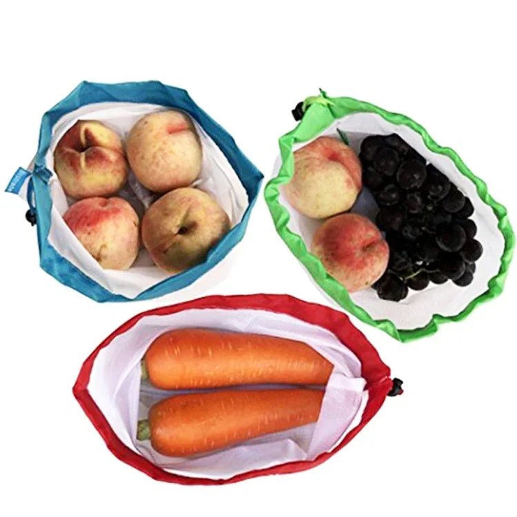 10 Stück doppelt genähte, robuste, wiederverwendbare Aufbewahrungsbeutel aus Netzgewebe für Obstsandwiches, Größe: 30 cm x 43 cm, Farbauswahl nach Zufallsprinzip.