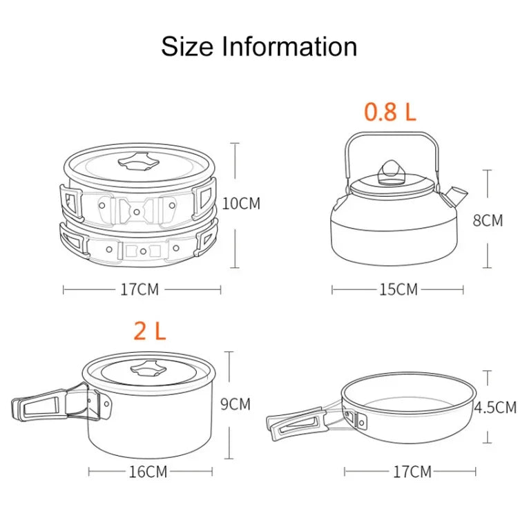 Hewolf 1692 Outdoor Camping Tableware Pots Cookwear Set for 2-3 Person, HW-K1692 For 2-3 Person