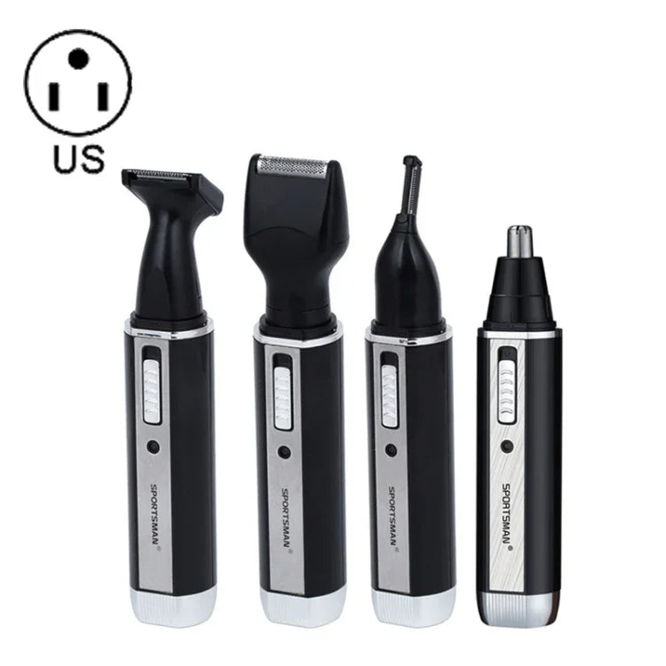 SPORTSMAN 4-in-1 Akku-Ohr- und Nasenhaartrimmer, elektrischer Rasierer, Barttrimmer, Gesichtshaartrimmer, Augenbrauentrimmer für Herren, US-Stecker (Schwarz, 110 V), US-Stecker