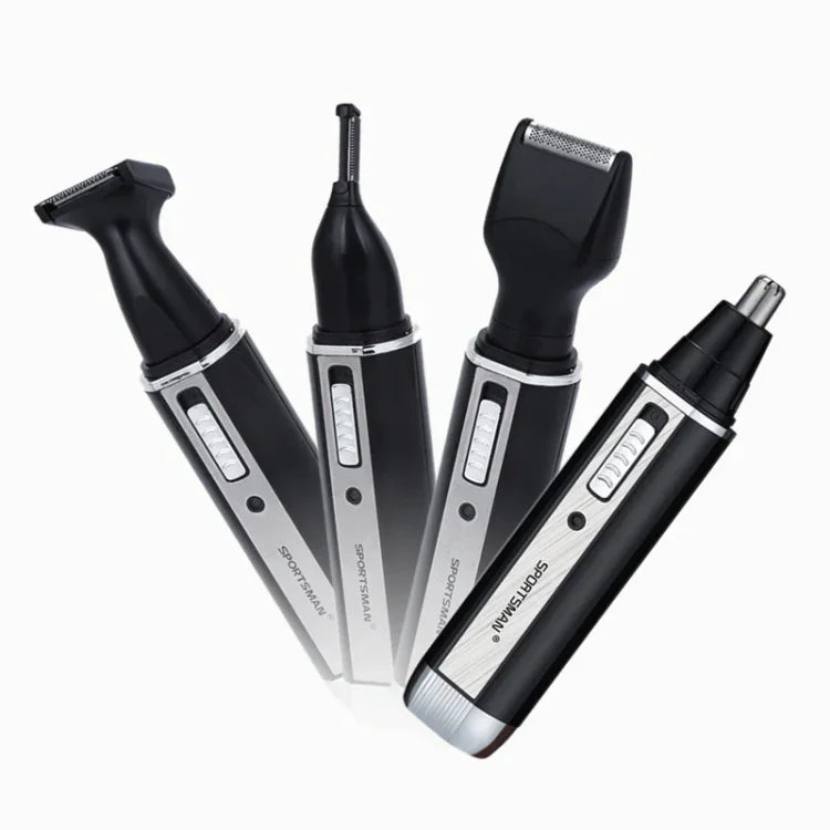 SPORTSMAN 4-in-1 Akku-Ohr- und Nasenhaartrimmer, elektrischer Rasierer, Barttrimmer, Gesichtshaartrimmer, Augenbrauentrimmer für Herren, US-Stecker (Schwarz, 110 V), US-Stecker