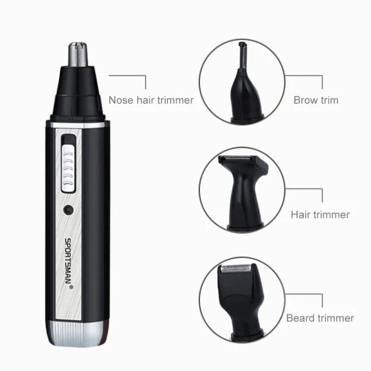 SPORTSMAN 4-in-1 Akku-Ohr- und Nasenhaartrimmer, elektrischer Rasierer, Barttrimmer, Gesichtshaartrimmer, Augenbrauentrimmer für Herren, US-Stecker (Schwarz, 110 V), US-Stecker