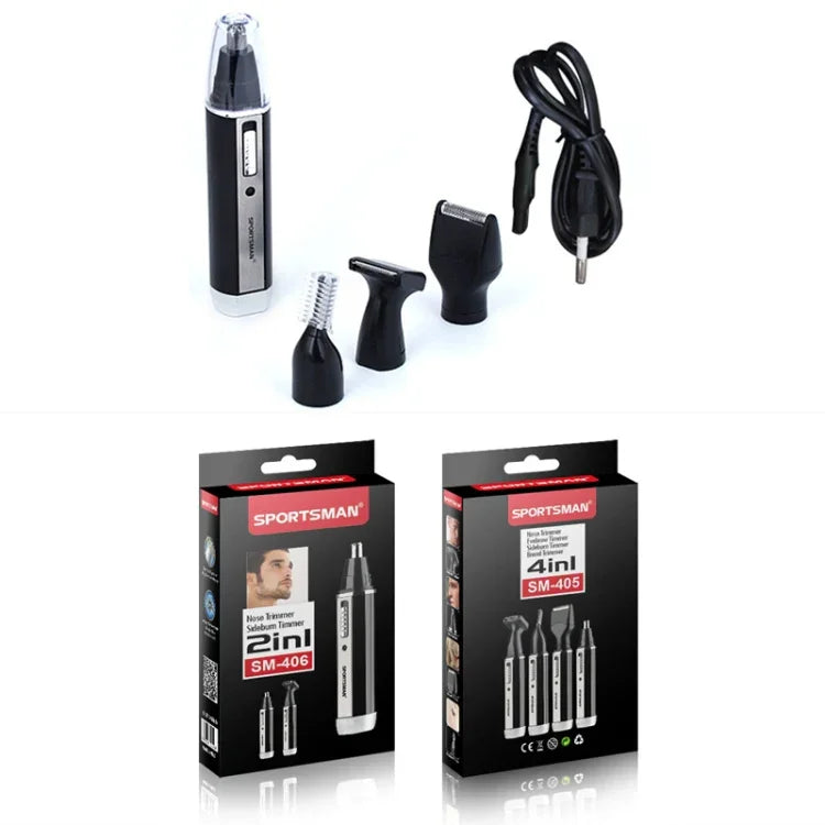 SPORTSMAN 4-in-1 Akku-Ohr- und Nasenhaartrimmer, elektrischer Rasierer, Barttrimmer, Gesichtshaartrimmer, Augenbrauentrimmer für Herren, US-Stecker (Schwarz, 110 V), US-Stecker