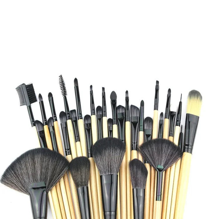 32-teiliges Make-up-Pinselset mit Holzgriffen + Tragetasche aus PU-Leder, 32 Stück