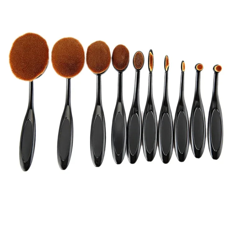 10-teiliges Make-up-Pinselset mit Zahnbürstengriff, Augenbrauenpinsel, Schwarz