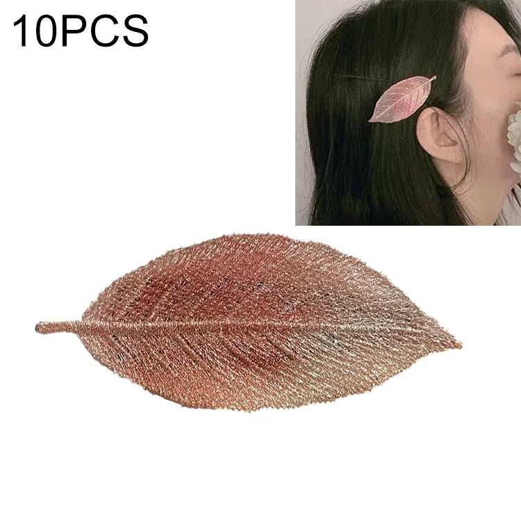 10 Stück Haarspangen mit frischem Farbverlauf und Blättern für Mädchen, BB Pony-Clips, Haaraccessoires