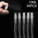 50 Stück Parfümfläschchen, Sprühflaschen, leere Parfümfläschchen, Fassungsvermögen: 10 ml (transparent), 10 ml (transparent)