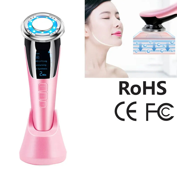 BLK-D818 Gesichts-Schönheitsgerät Heiß- und Kalt-Farblicht-Hautverjüngungsgerät EMS-Mikrostrom-Schönheitseinführungsgerät, BLK-D818 (Pink), BLK-D818 (Weiß)