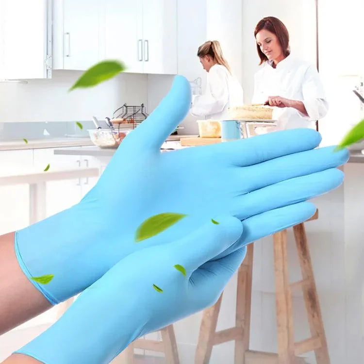 100 Stk. blaue Einweg-Butyronitril-Handschuhe für den Haushalt, Größe: L, geeignet für Handflächenbreite: 9 cm-10 cm, neue/alte Verpackung wird zufällig geliefert, Größe: L