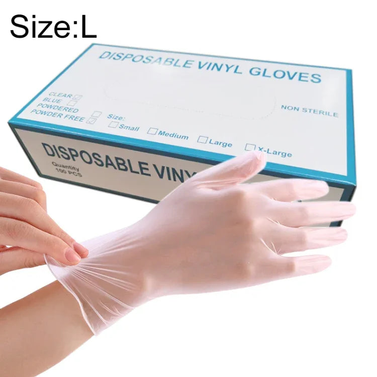 100 STÜCK Einweg-PVC-Untersuchungshandschuhe Haushalt Transparent Berührbare Schutzhandschuhe, Größe: L, 100 STÜCK L